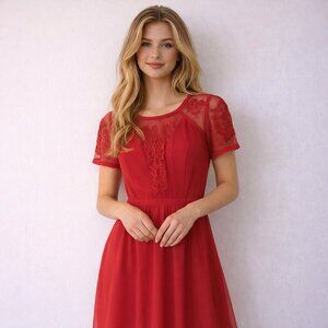 Kimchi Blue Red Embroidered Dress WOMEN'S 6 - LIKE NEW